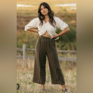 Harly Jae Aura Pants Linen Olive Green Wide Leg